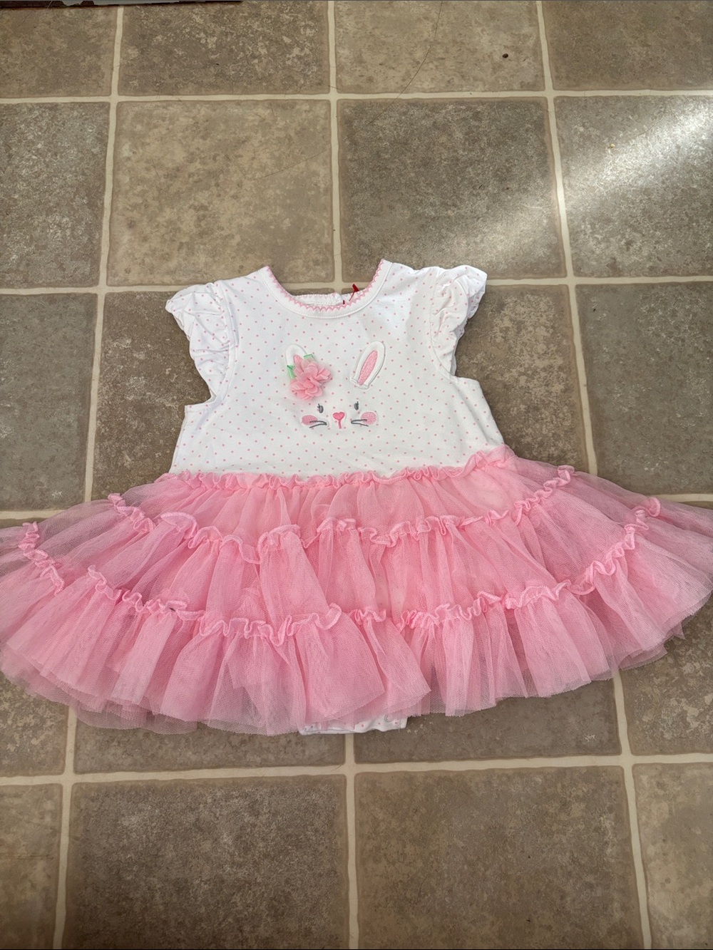 Little Me White and Pink Polka Dot Dress with Bunny Detail